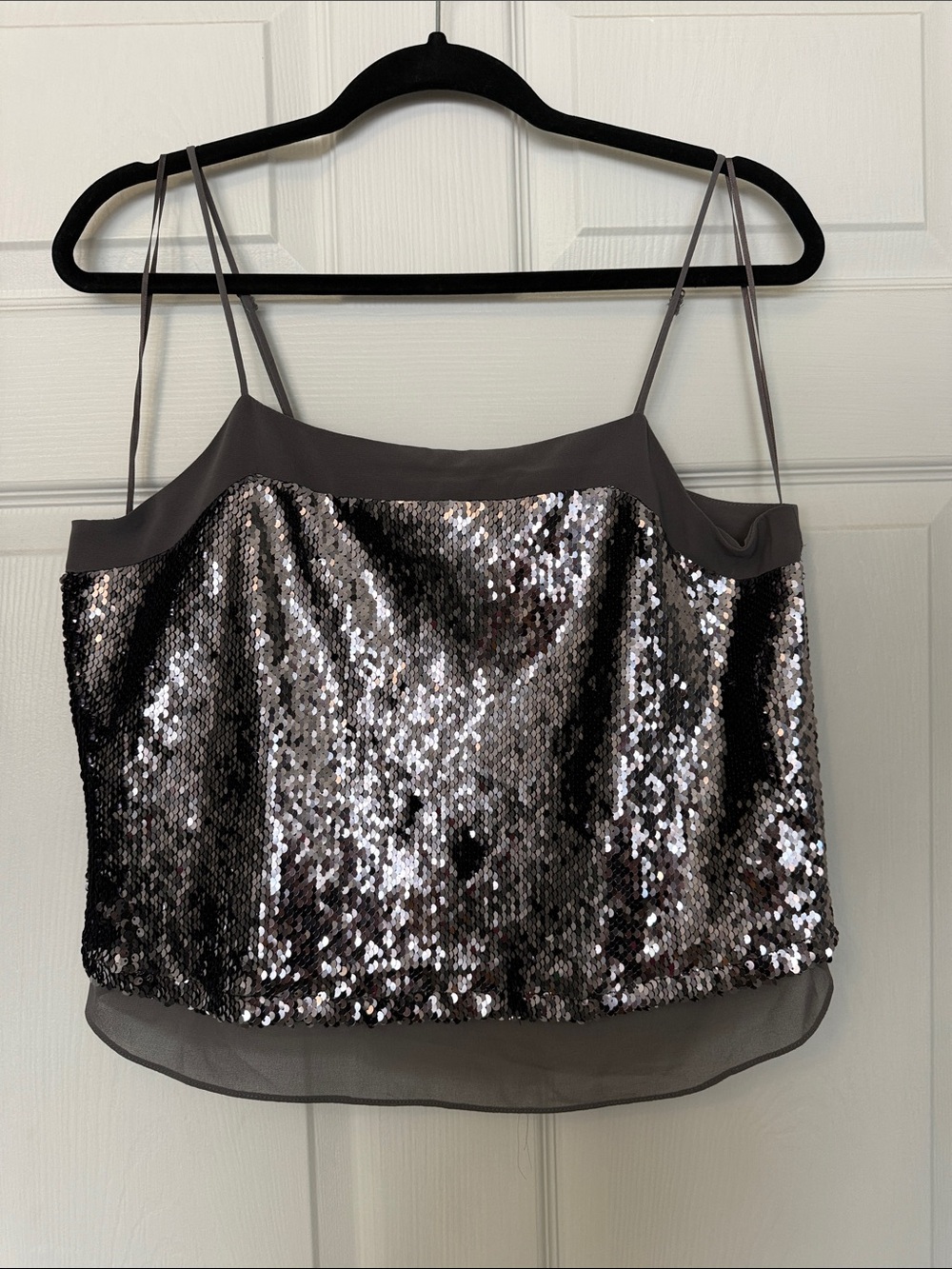 Lucy Paris Silver Sequin Spaghetti-Strap Cami